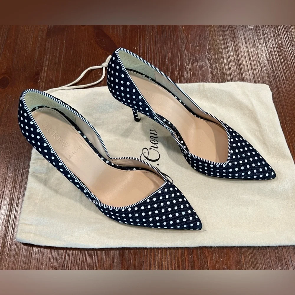 J.Crew | Colette D'Orsay Navy & White Polka Dot Heels | 7